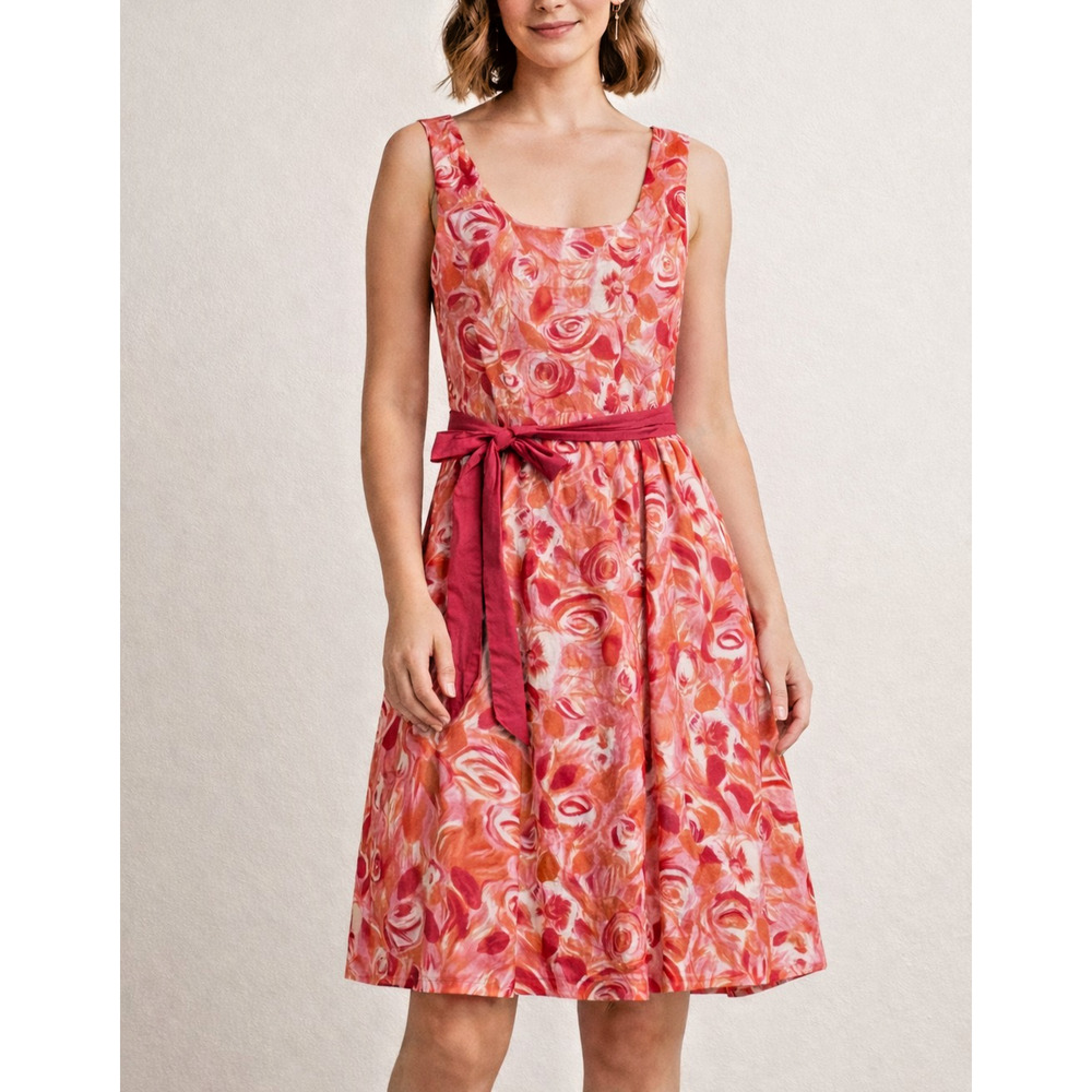 GARNET HILL 100% Cotton Square Neckline Sleeveless Knee Length A-Line Dress 12